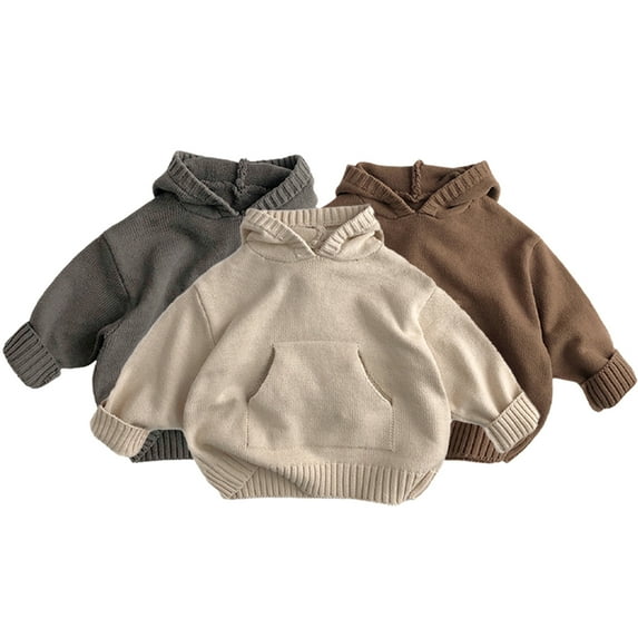 YTDSCS Toddler Kids Knitted Sweatshirt for Boys Girls,12M-6T Newborn Spring Fall Hoodie Long Sleeve Sweatsuit Casual Pullover Baby Hooded Knitwear Sweater