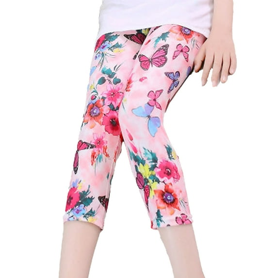 YTDSCS Toddler Kids Spring Summer Leggings for Girls Printed Seven Pants 3-8 Years Spring Summer Thin Leggings for Girls