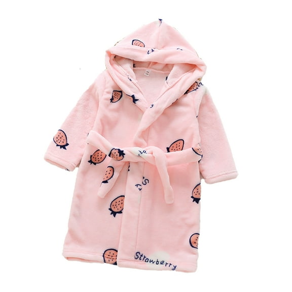 YTDSCS Toddlers Kids Fall Winter Bathrobe Girls Boys Flannel Robe Print Button Night-Robe Hooded Sleepwear for Unisex 2-8 Years Old