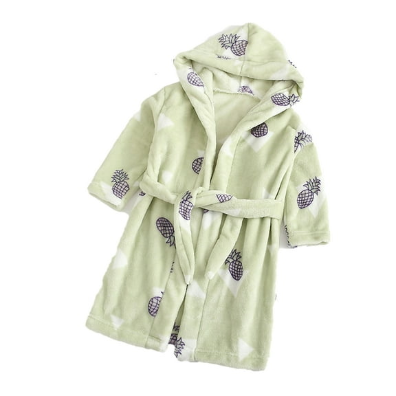 YTDSCS Toddlers Kids Fall Winter Bathrobe Girls Boys Flannel Robe Print Button Night-Robe Hooded Sleepwear for Unisex 2-8 Years Old