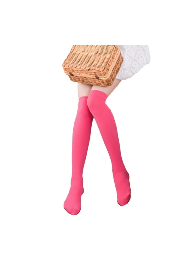 Women's Girls Knee High Socks Kids Toddlers Solid Color Mid Calf Socks Velvet Thigh High Socks for 2-20 Years