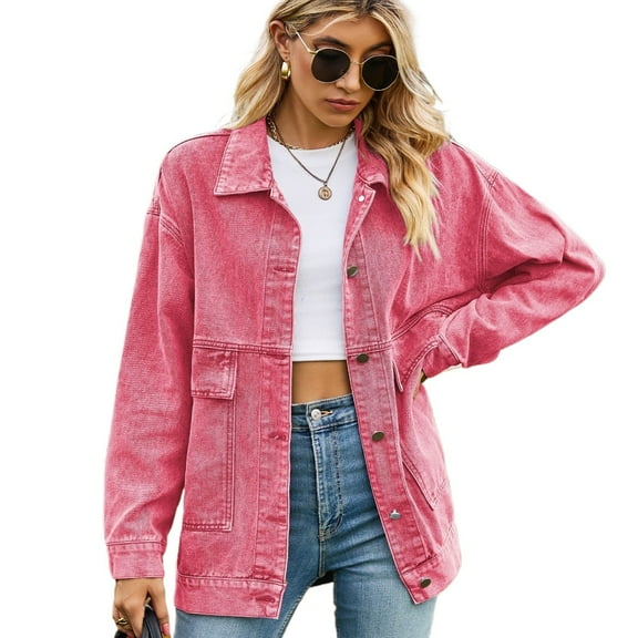 YTDSCS Women's Jean Jacket Washed Button up Denim Jacket with Pockets Loose Spring Fall Casual Cowboy Outwear Coat for Womens S-XXL