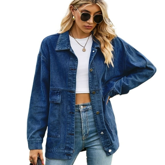 YTDSCS Women's Jean Jacket Washed Button up Denim Jacket with Pockets Loose Spring Fall Casual Cowboy Outwear Coat for Womens S-XXL