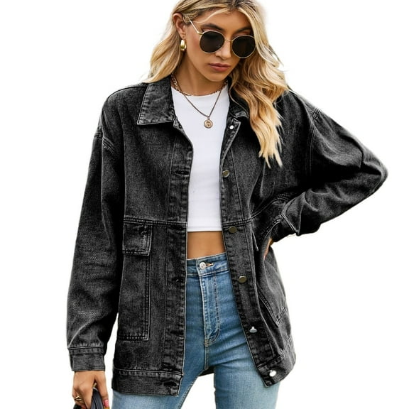 YTDSCS Women's Jean Jacket Washed Button up Denim Jacket with Pockets Loose Spring Fall Casual Cowboy Outwear Coat for Womens S-XXL