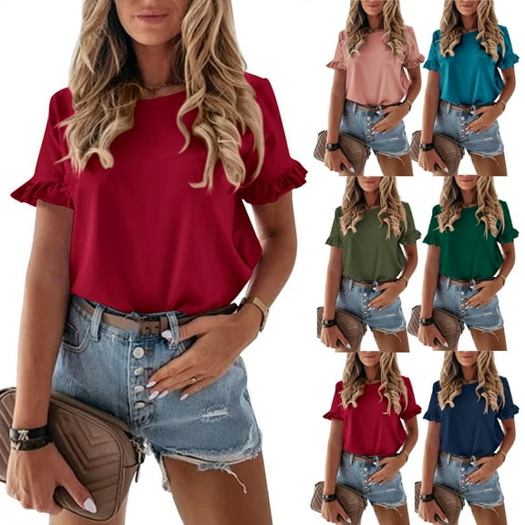 YTDSCS Women's slim-fit flower short sleeve Tees Slim Short Sleeves for Summer T-Shirt Casual Topper Tees S-2xl