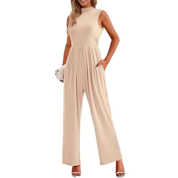 YTDSCS Womens Sleeveless Jumpsuits Summer One Piece Wide-Leg Pants Women's Solid Color Rompers with Pocket S-2XL