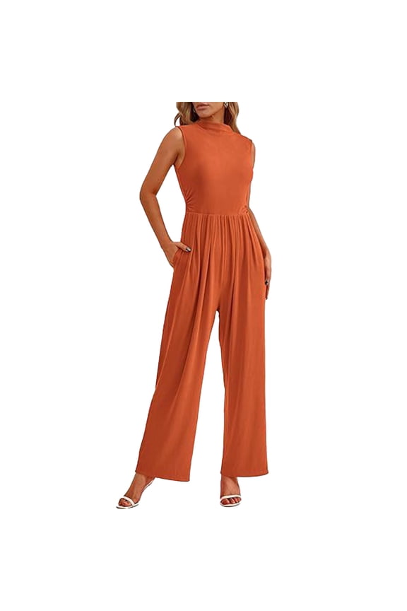 Womens Sleeveless Jumpsuits Summer One Piece Wide-Leg Pants Women's Solid Color Rompers with Pocket S-2XL