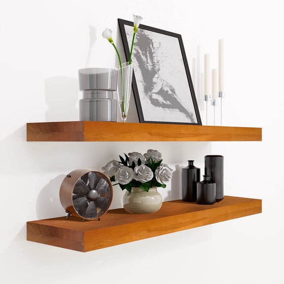 YTGLEN 24" Farmhouse Solid Wood Floating Shelves, Honey Oak Set of 2
