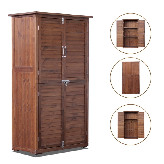 YTGLEN Extra Large 60" Outdoor Storage Cabinet - Weatherproof Wood w/ Lock, 4 Vented Doors & Shelves for Garden Tools, Patio Furniture, Pool Supplies, Carbonized Black
