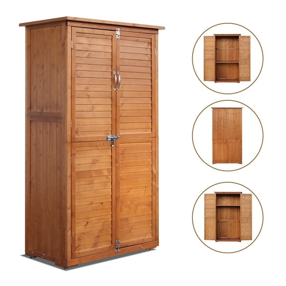 YTGLEN Extra Large 60" Outdoor Storage Cabinet - Weatherproof Wood w/ Lock, 4 Vented Doors & Shelves for Garden Tools, Patio Furniture, Pool Supplies