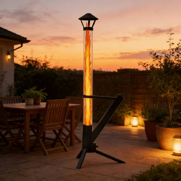 YTGLEN Wood Pellet Patio Heater for Outside, Outdoor Fire Pit with Windproof Safety Cover & Glass Tube for Backyard, Camping