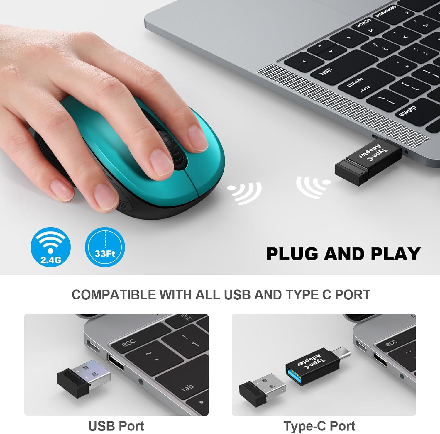 YTGRF-2.4G Wireless Mouse for Laptop, Ergonomic Computer Mouse with USB ...