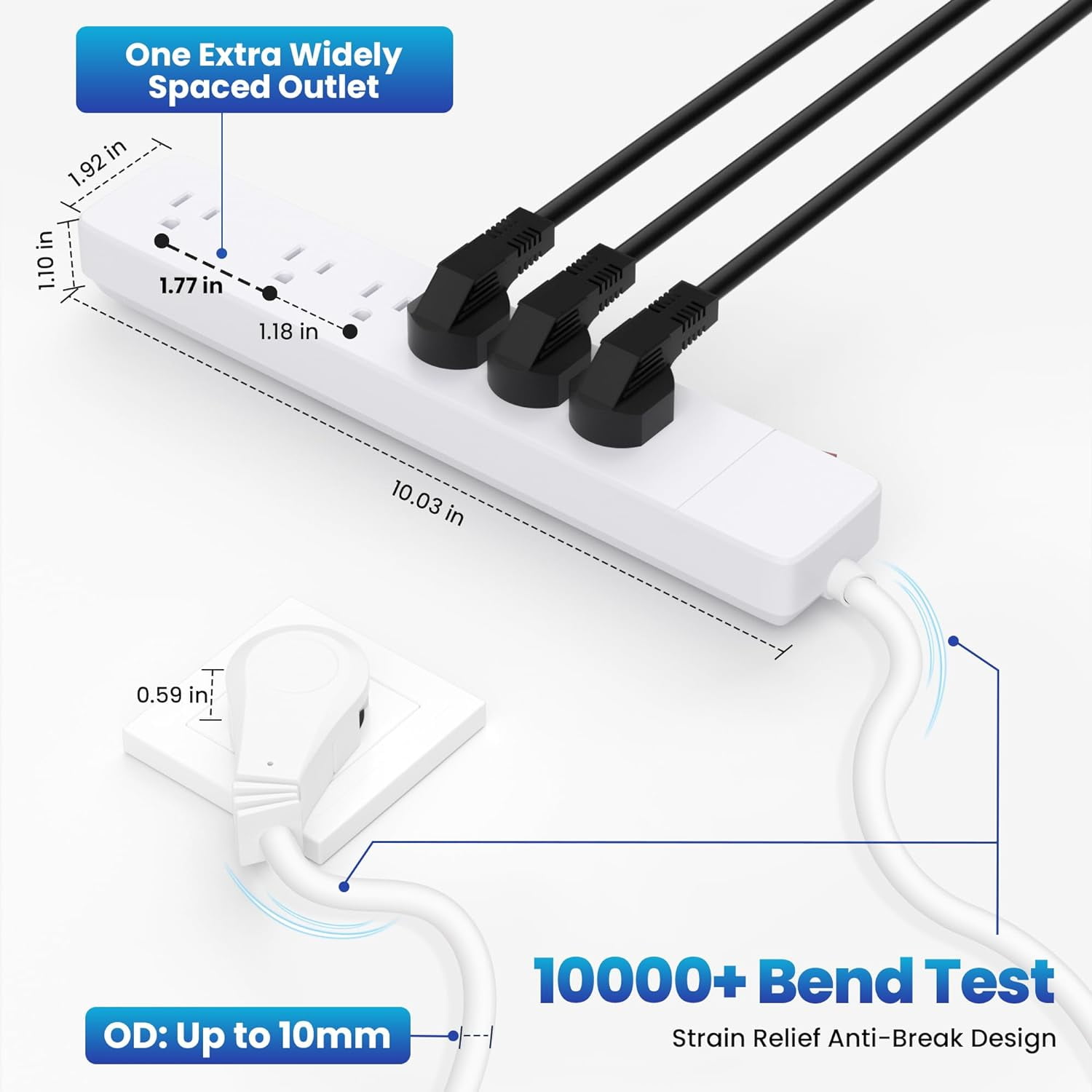 YTGRF-3 Prong Power Strip with 8 FT Extension Cord, 5 AC Outlets+1 ...
