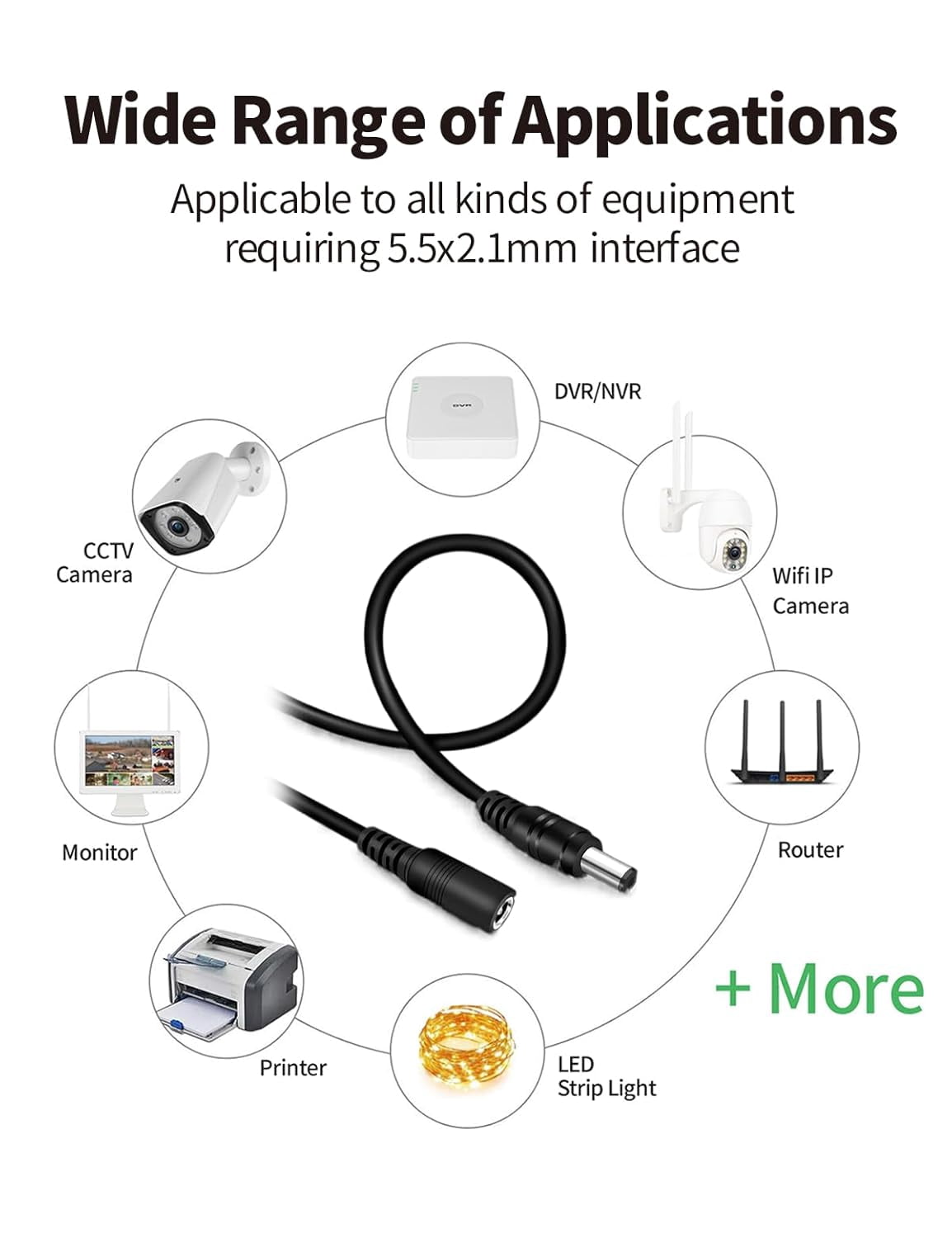 YTGRF-4 Pack 10FT 3M DC Power Extension Cable 5.5 mm x 2.1 mm 5521 Male ...