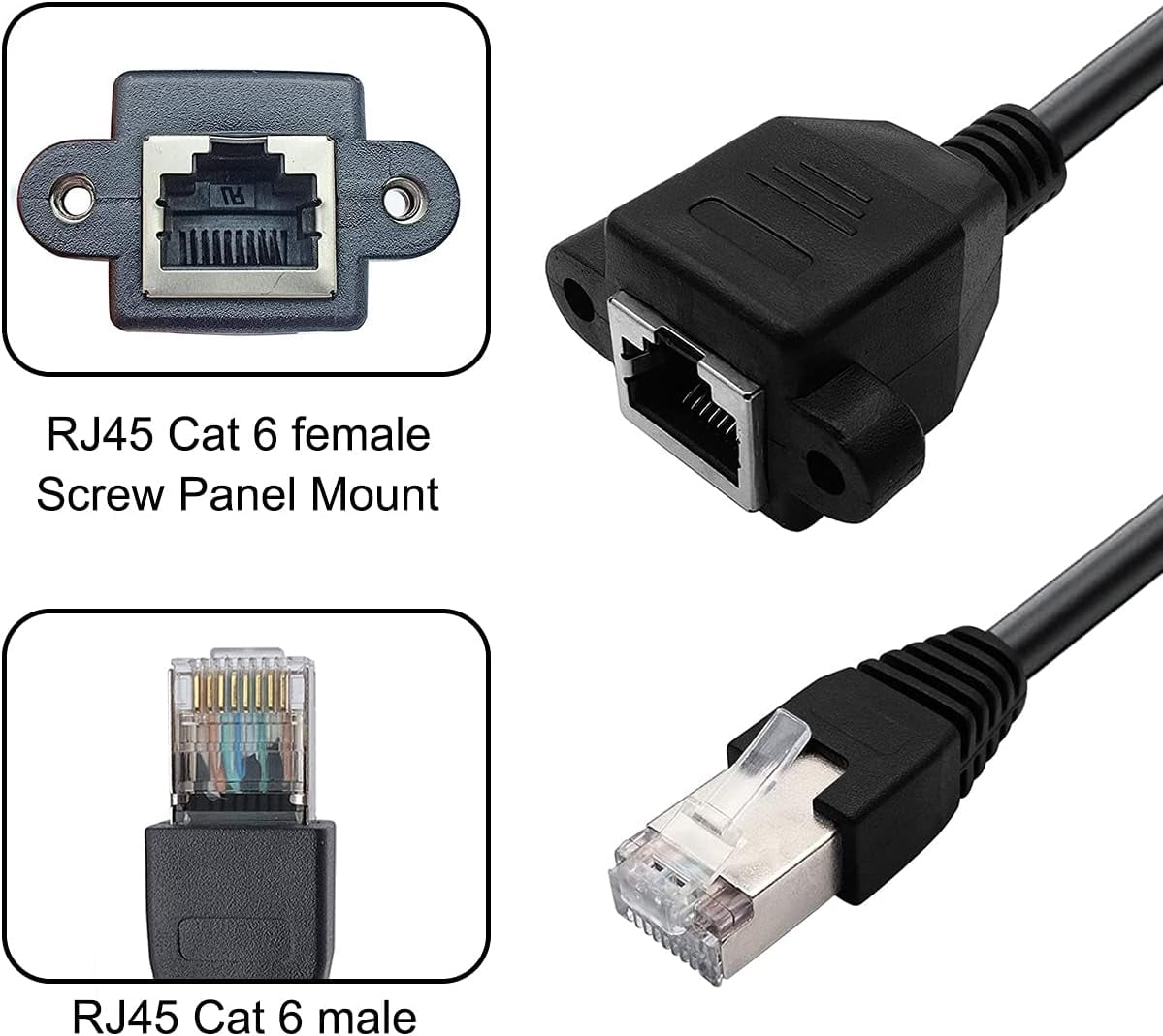 4-Pack CAT6 Ethernet Extension Cables - 30cm RJ45 Male To Female Panel Mount