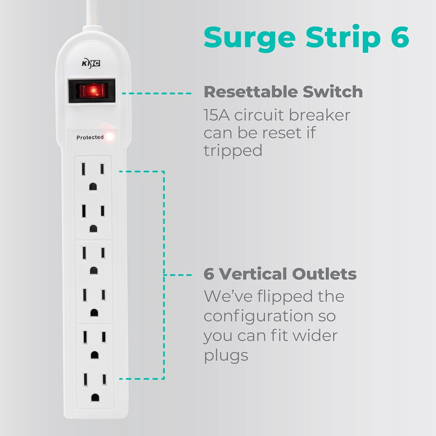 YTGRF-6-Outlet Surge Protector Power Strip 2-Pack, Overload Protection, 4-Foot Cord, 900 Joule - White