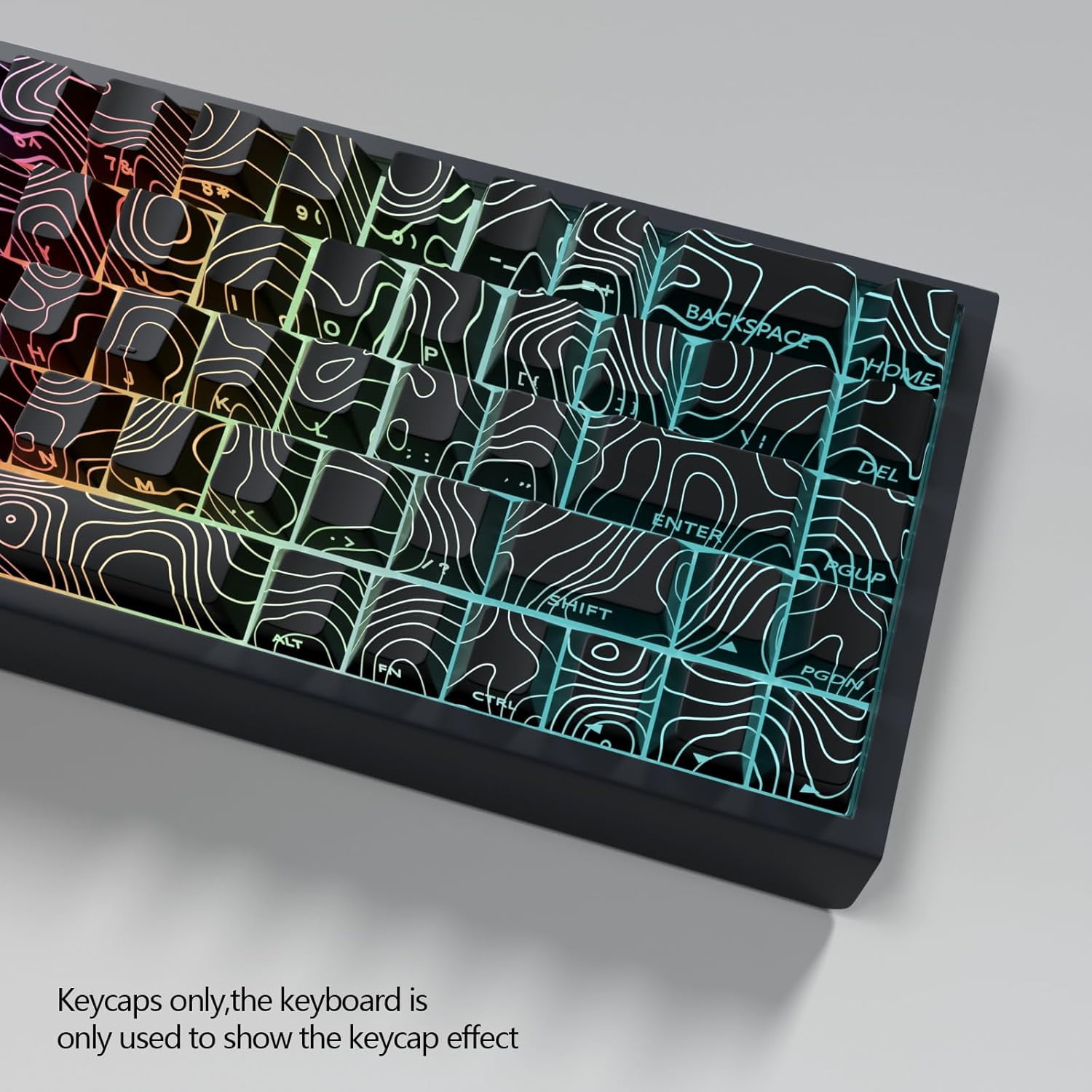 YTGRF-Black Keycaps - Topographic Pattern Shine Through Keycap Set,74 ...