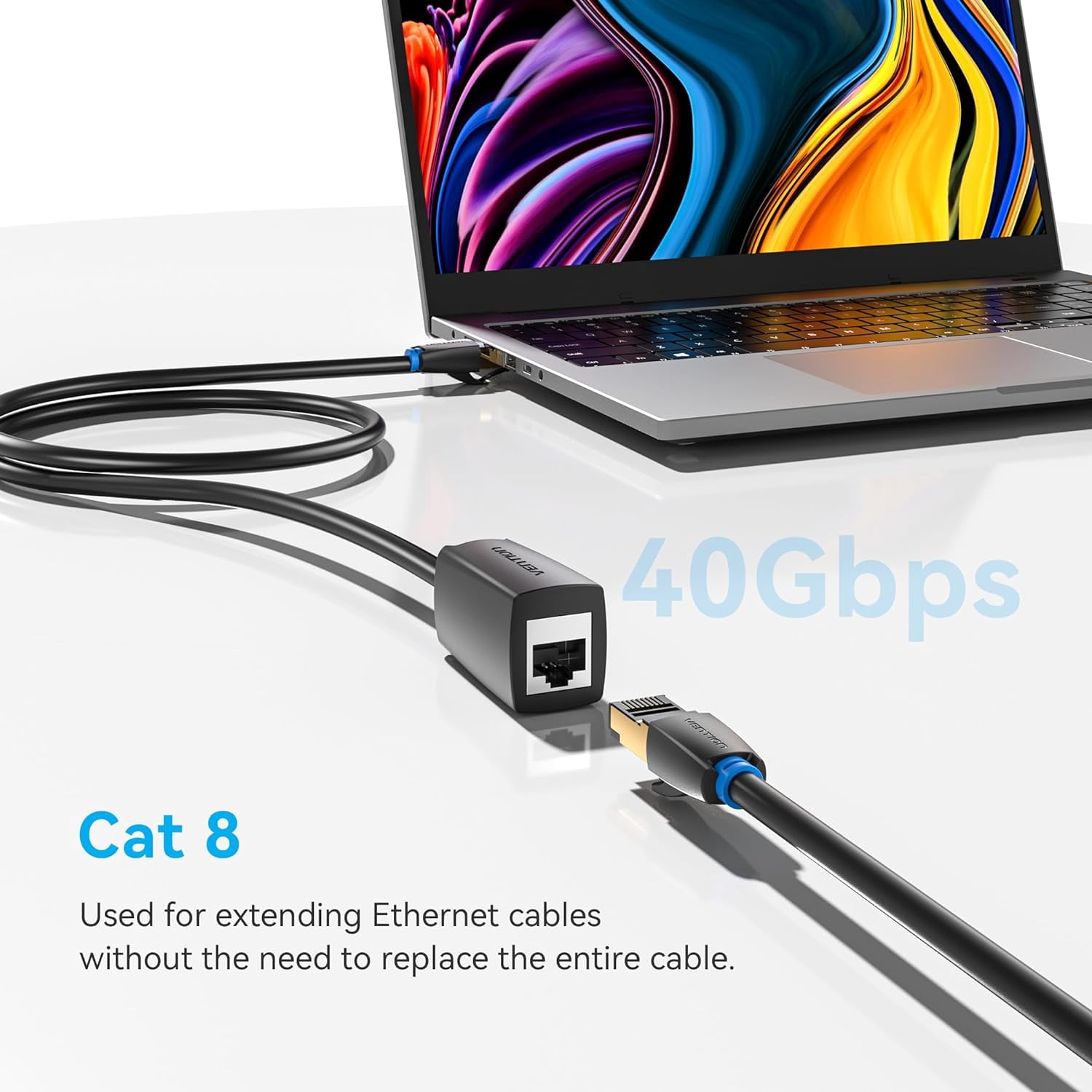 Comp U Cat YTGRF-Cat 8 Ethernet Extension Cable 6.6FT 40Gbps LAN Cable Extender ...