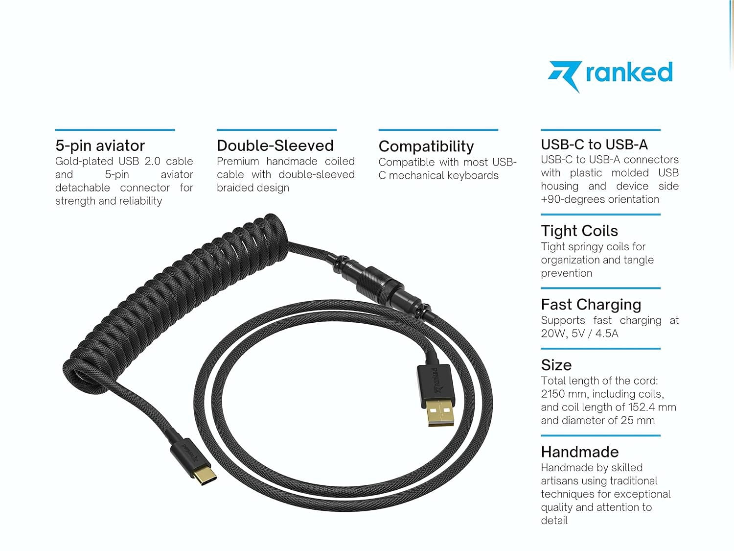 YTGRF-Coiled Keyboard Cable | Handcrafted Double-Sleeved Braided Cable ...