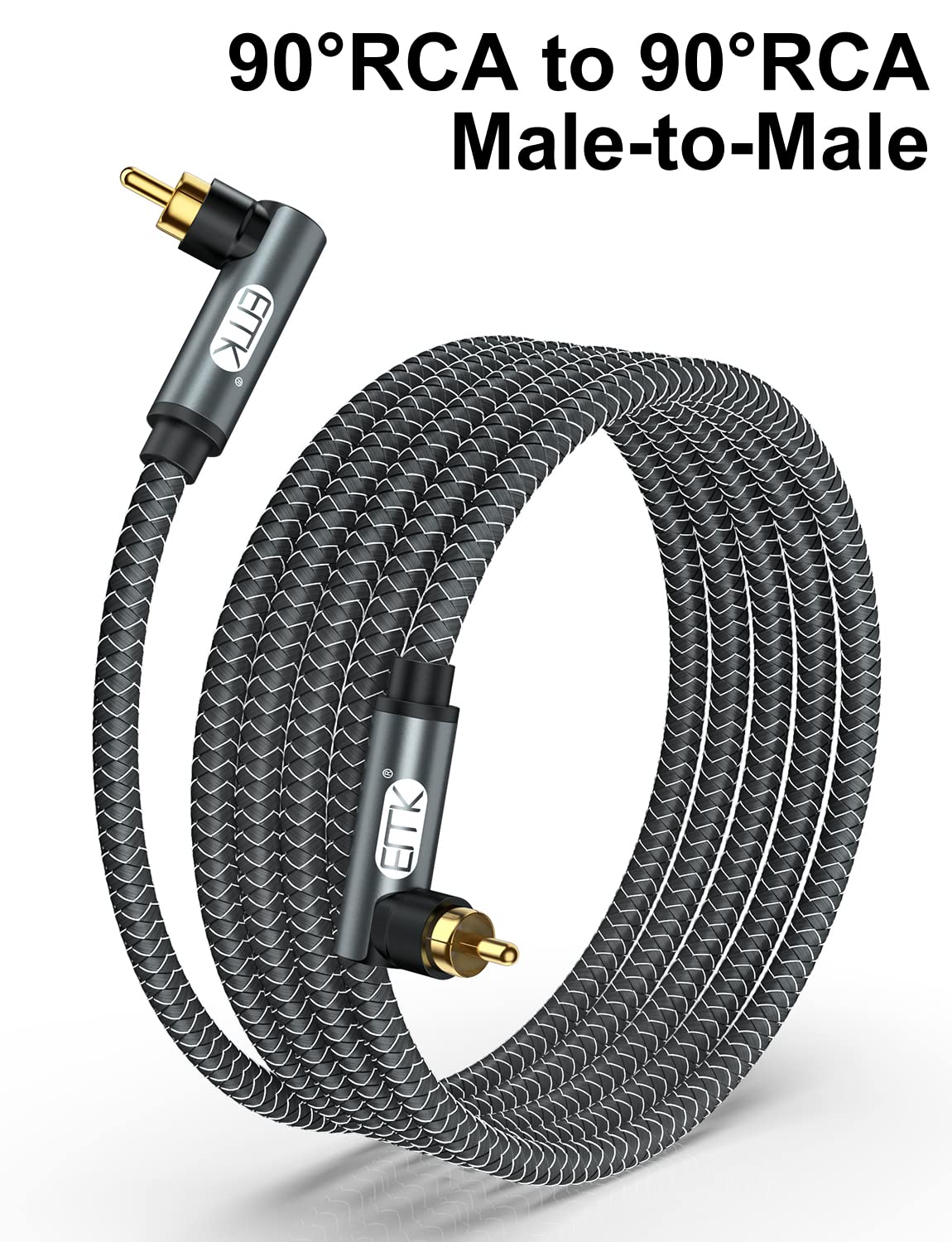 YTGRF-Dual 90 Degree RCA Cable, Male to Male Subwoofer Cable Right Angle Digital Coaxial Cable Dual Shielded RCA Audio Cord with Gold Plated Connectors (6 Feet/2M, Dual 90 RCA Audio Cable, Grey1)