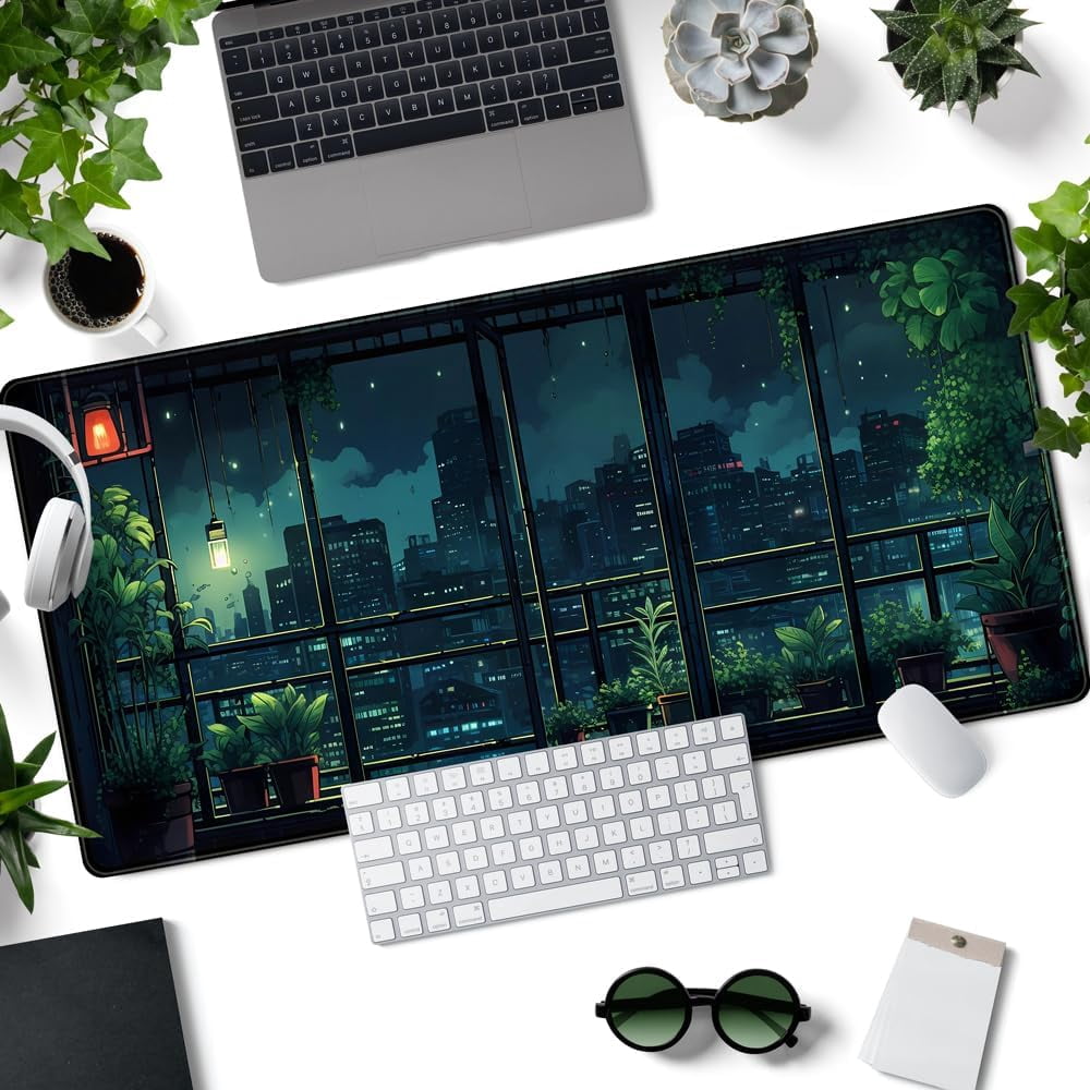 YTGRF-Extended Army Blue Desk Mat Window Plant Bonsai Green Animes Pad ...