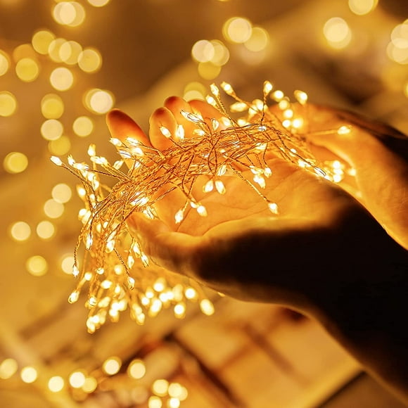 YTGRF-Fairy Lights Plug in, 10Ft 200LED Firecracker Firefly Lights, 8 Lighting Modes, Waterproof Copper Wire Cluster String Lights for Ceiling Bedroom Window Christmas Tree Decoration, Warm White