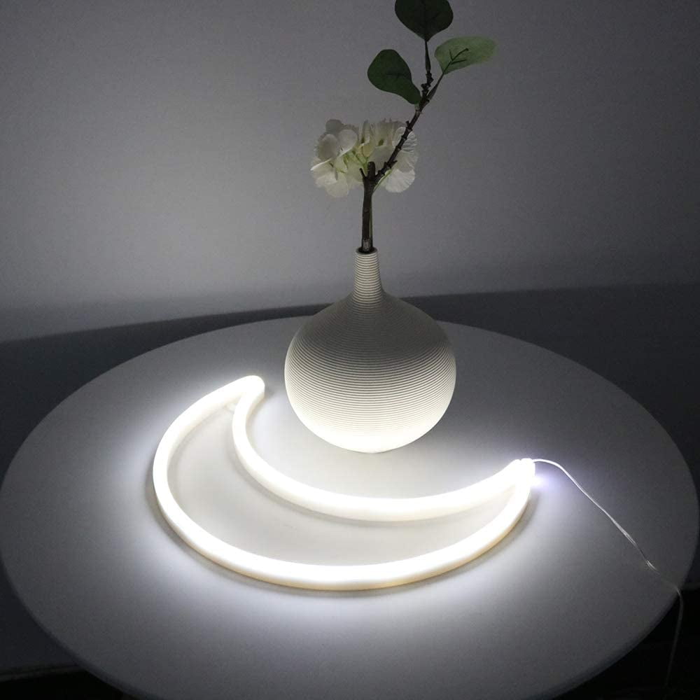 YTGRF-LED Cool White Moon Neon Light, Cute Neon Moon Sign,Christmas ...
