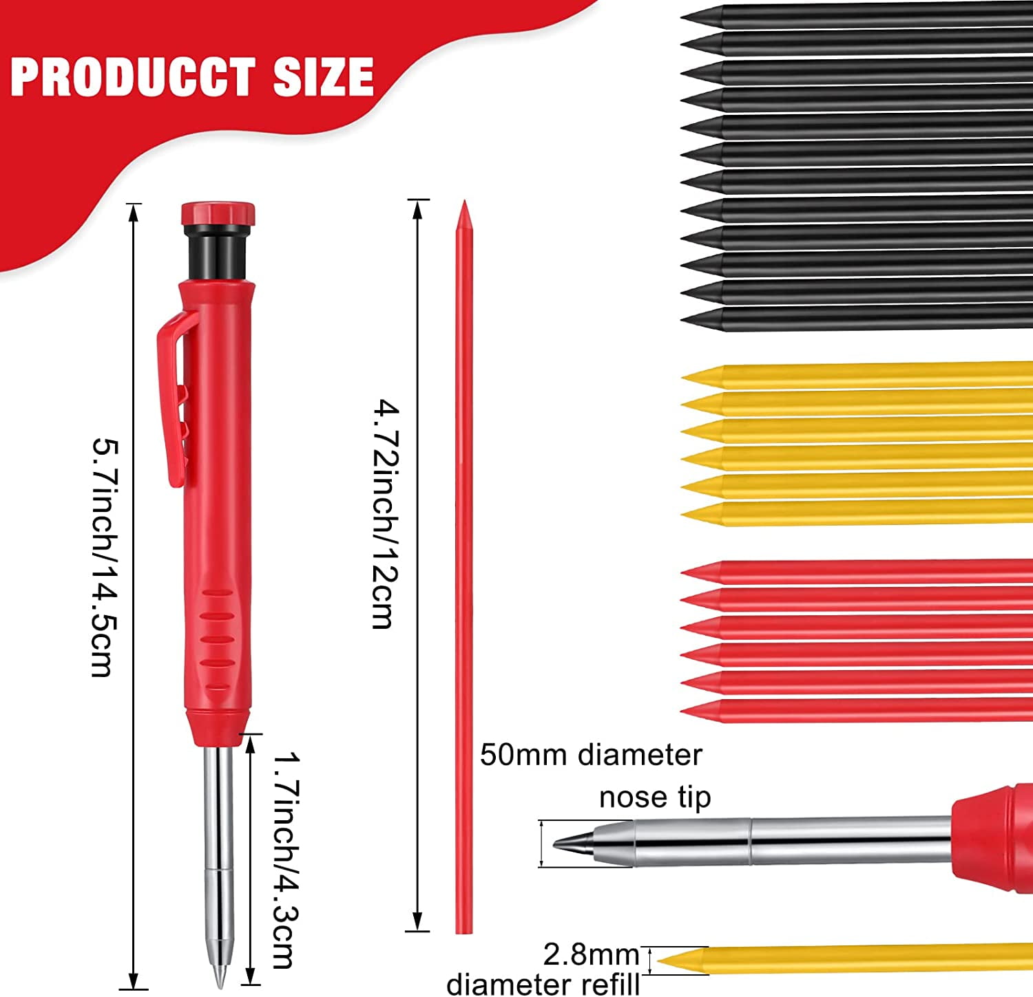 Spear & Jackson SJDHP Deep Hole Pencil with 6 Replacement Lines