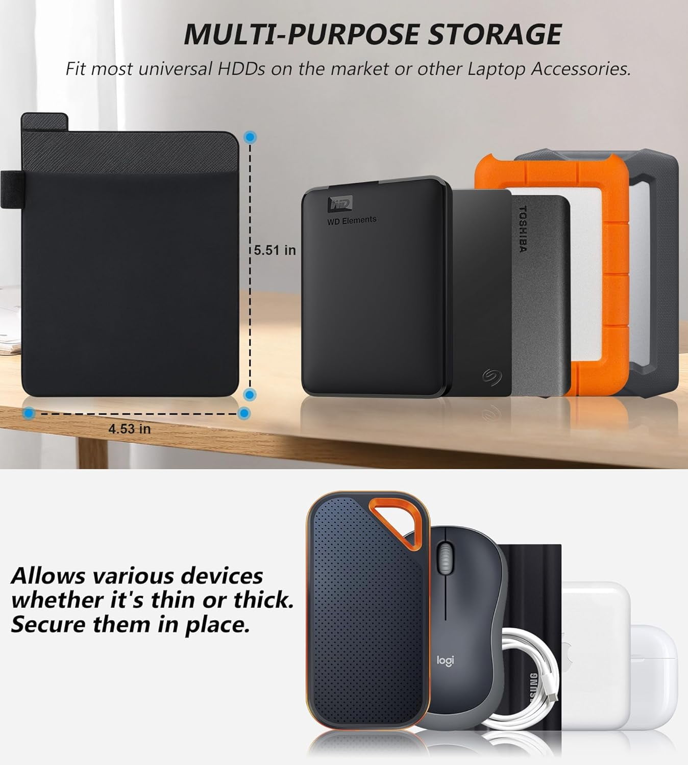 YTGRF-Portable External Hard Drive Sleeve for Laptop, Stick on