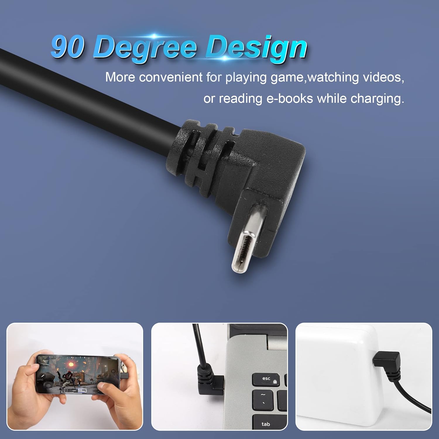 GINTOOYUN USB C 90 Degree Extension Cable - 0.3m Male To Right Angle Female, PD 60W Fast Charge & Data