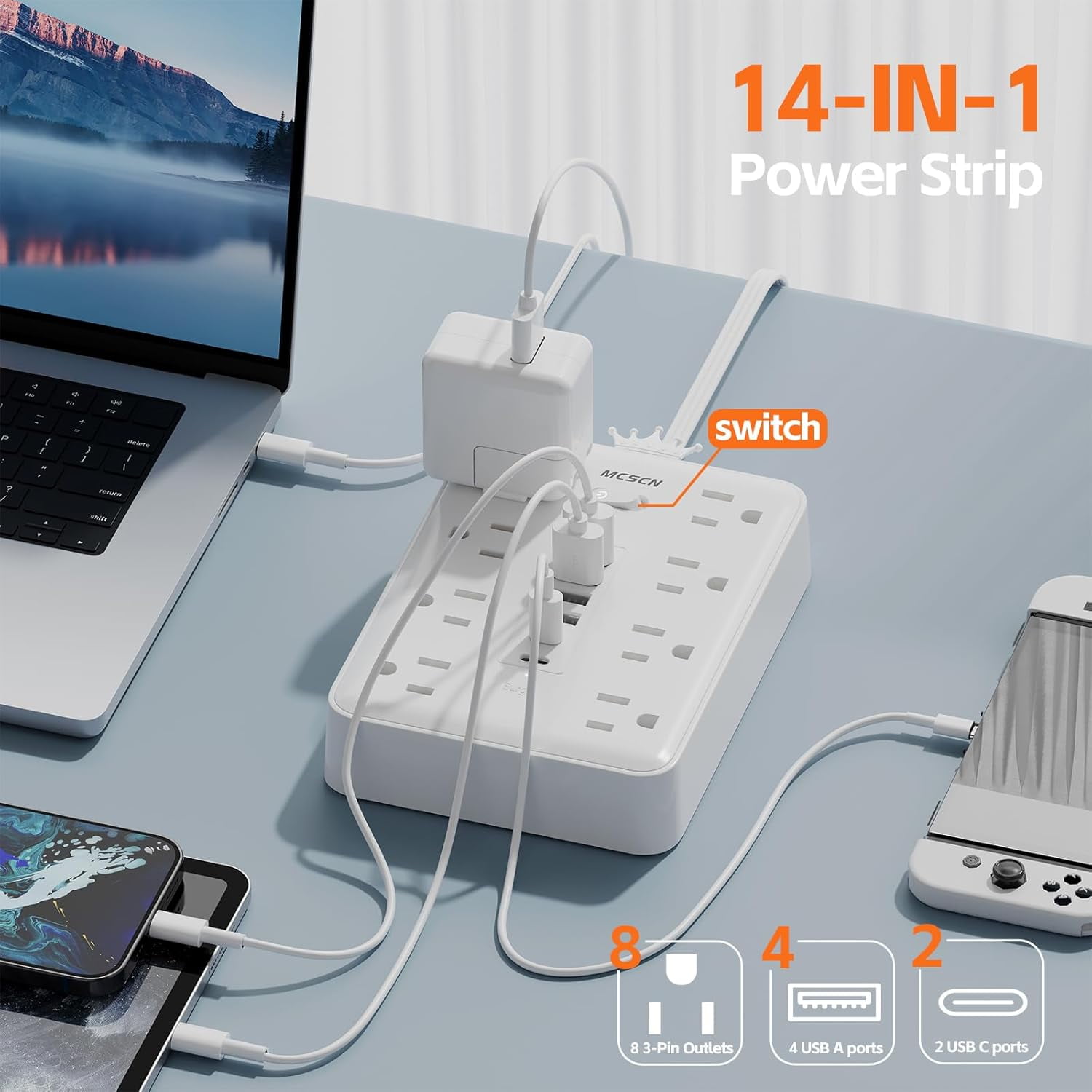 YTGRF-Ultra Thin Flat Plug Surge Overload Protector Power Strip Wall ...