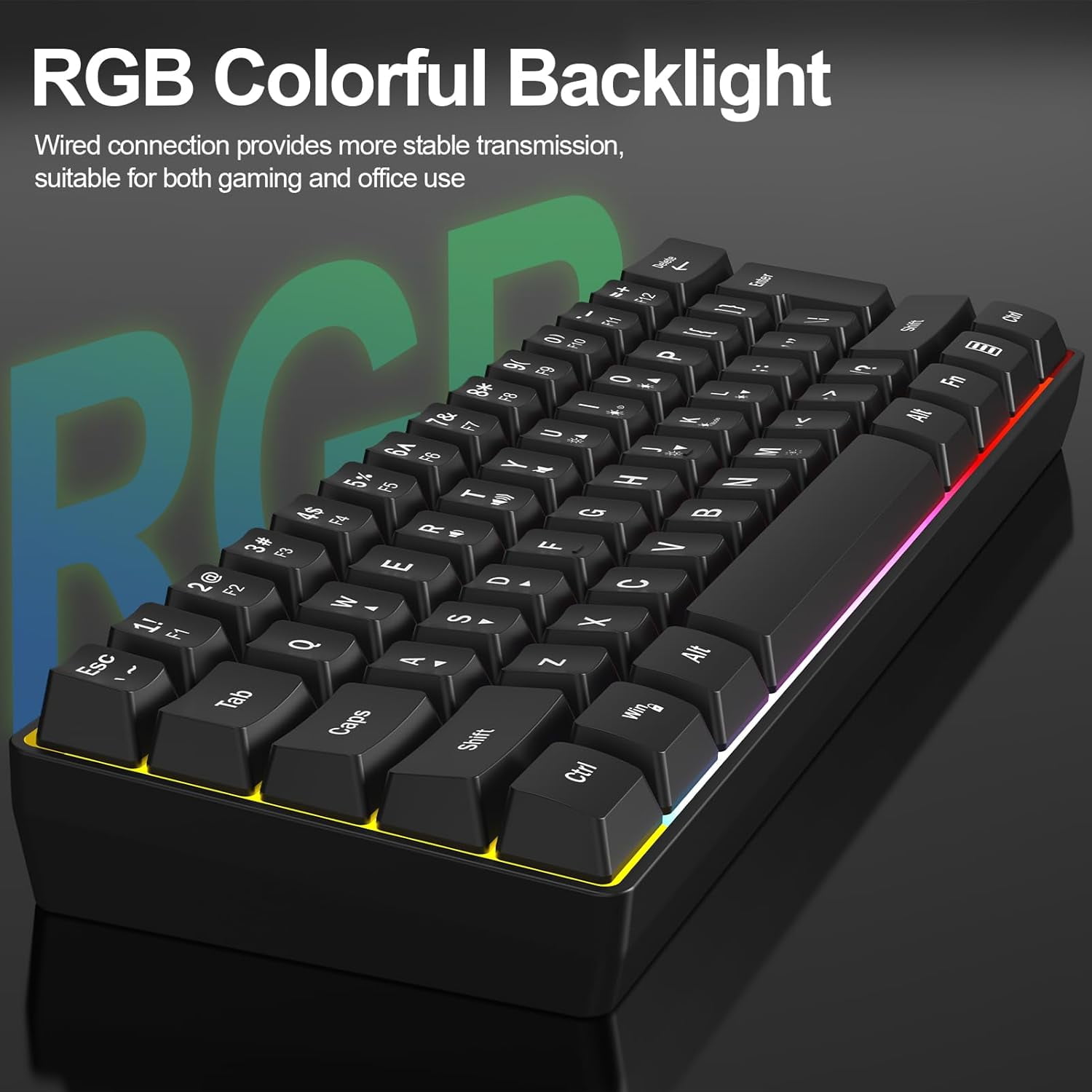 YTGRF-Wired RGB Gaming Membrance Keyboard. 60 Percent Mini Creamy LED ...