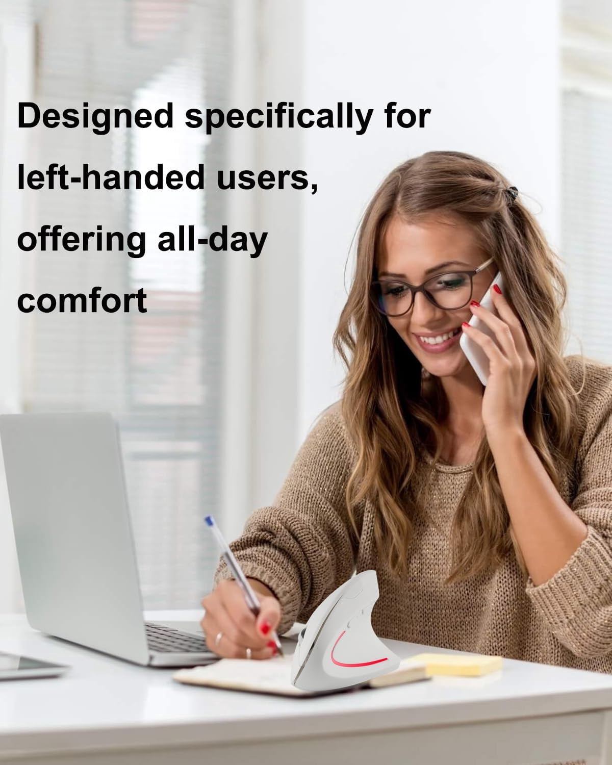 YTGRF-Wireless Mouse Ergonomic White Left Handed Mice, Vertical Left ...