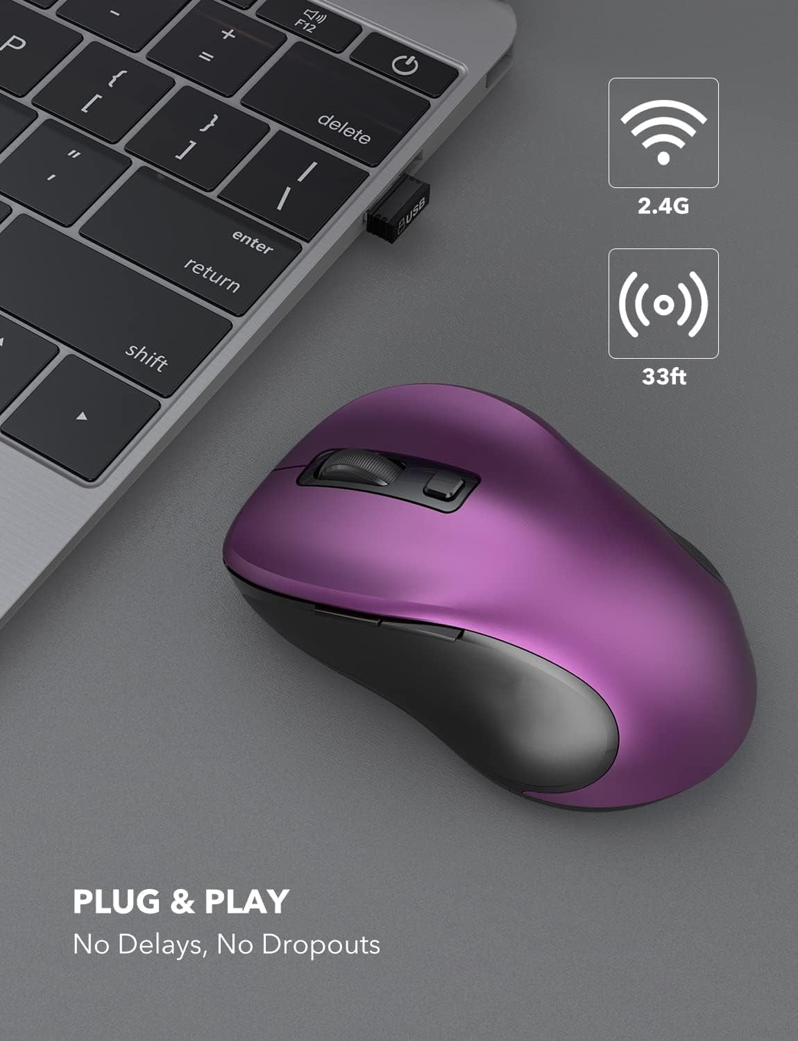 YTGRF-Wireless Mouse for Laptop, 2.4GHz Ergonomic Computer Mouse with ...