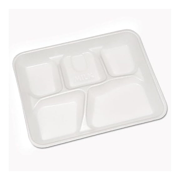 YTH10500SGBX Lightweight Foam School Trays, White, 5-Compartment, 8 1/4 x 10 1/2 (Case of 500)