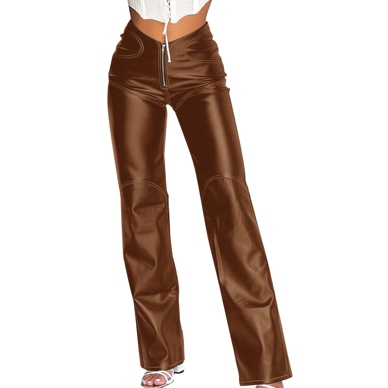 Ytianh Baggy Pants Women Hot New 2024 Women Slim Pu Pants Straight Pants Women Leather Pants