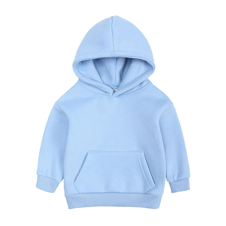 YTIANH Kids Boys Girls Solid Hoodies Brushed Long Sleeve Hooded Sweatshirt Thickened Warm Pullover Drawstring Blouse Light Blue 12 13 Years Walmart