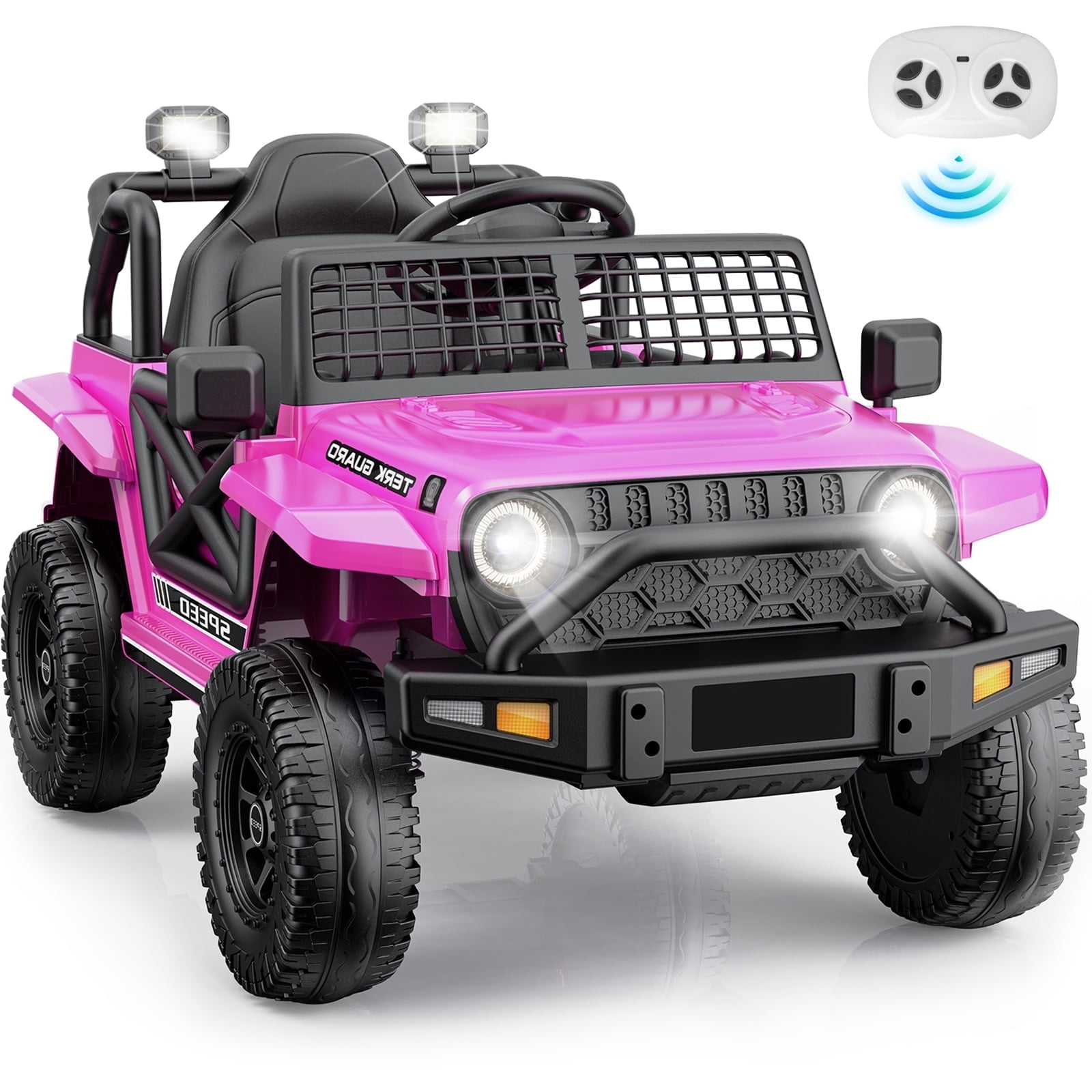 YTKUS 12V 7AH Ride on Truck Car Kids Electric Ride on Toys for Toddlers with Parent Remote Control,Spring Suspension,Safety Belt,LED Headlights,Music Player&Horn,3 Speeds,Pink