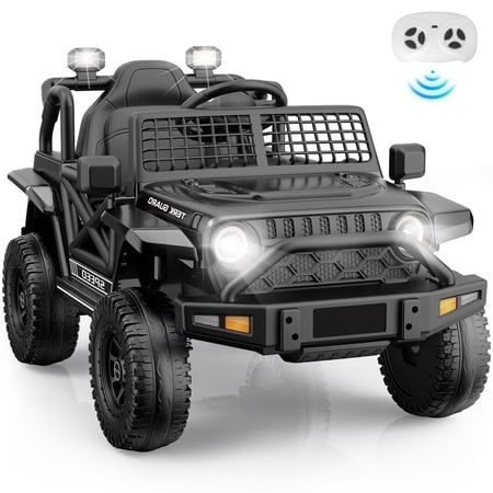 YunTopKids 12V Ride On Cars Toys for Kids,Power Car Wheels with Parent Remote Control,Bluetooth Music,LED Lights,Black