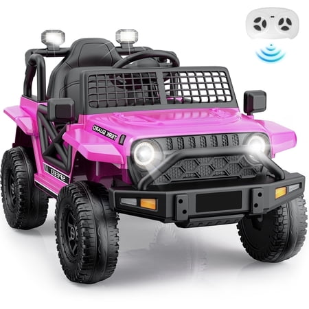 YunTopKids 12V Ride On Cars Toys for Kids,Power Car Wheels with Parent Remote Control,Bluetooth Music,LED Lights ,Pink