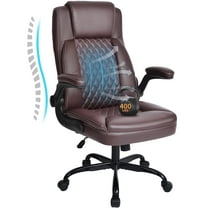 YTKUS Executive Office Chair Ergonomic Home Computer Desk Leather Chair with Padded Flip-up Arms, Adjustable Tilt Lock, Swivel Rolling Chair for Adult Working Study-Brown