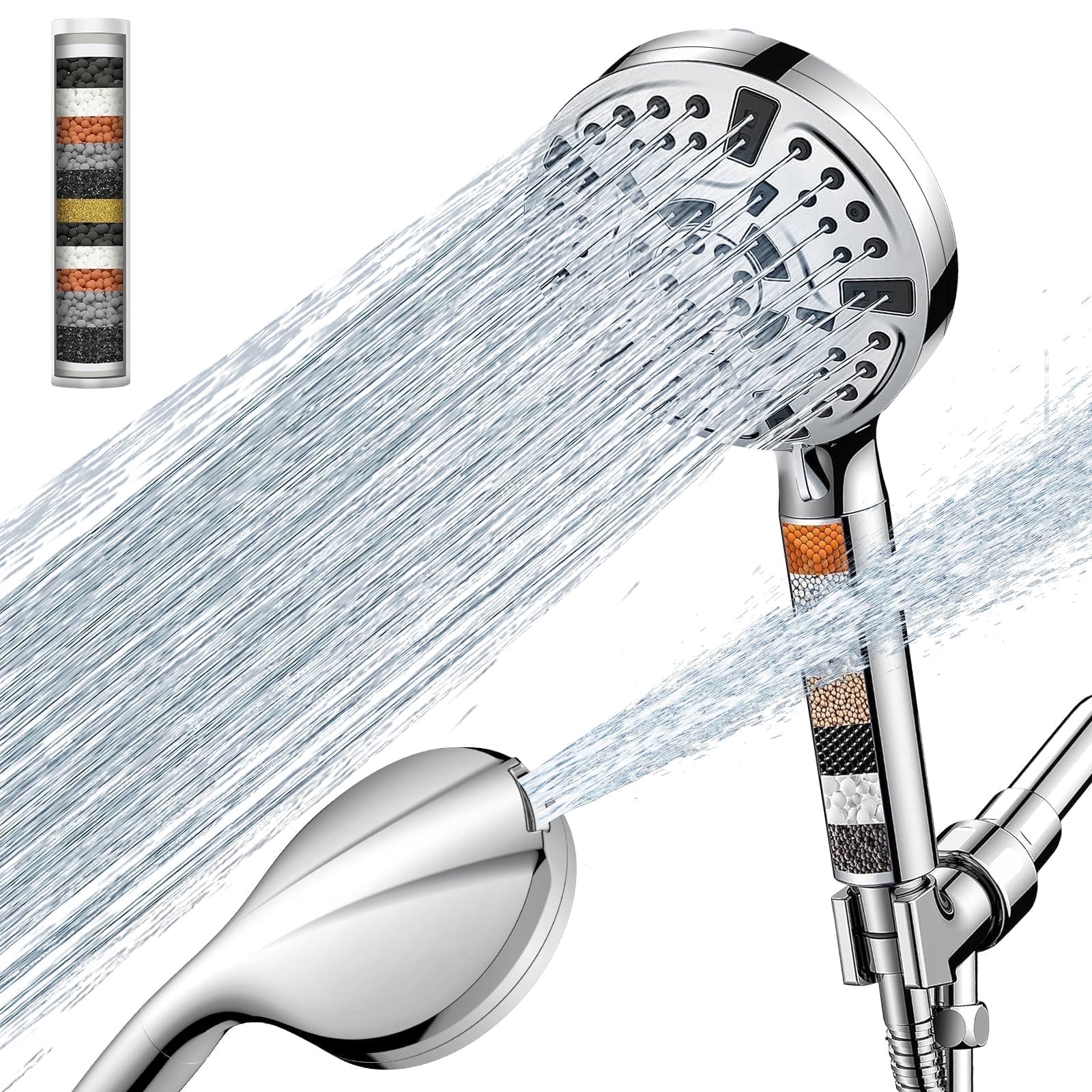 YTKUS Filtered Shower Head with Handheld 10-Mode High Pressure Detachable Shower Head with Stainless Steel Hose and Shower Arm Bracket