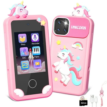 YTKUS Kids Smart Phone for Girl Kids Toys Cell Phone with 2.8" Touchscreen 16 Learning Games Dual Camera Music Player, 32G SD Card Christmas Birthday Gifts,Pink