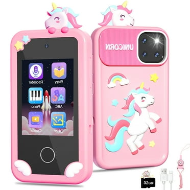 YTKUS Kids Smart Phone for Girl Kids Toys Cell Phone with 2.8" Touchscreen 16 Learning Games Dual Camera Music Player, 32G SD Card Christmas Birthday Gifts,Pink