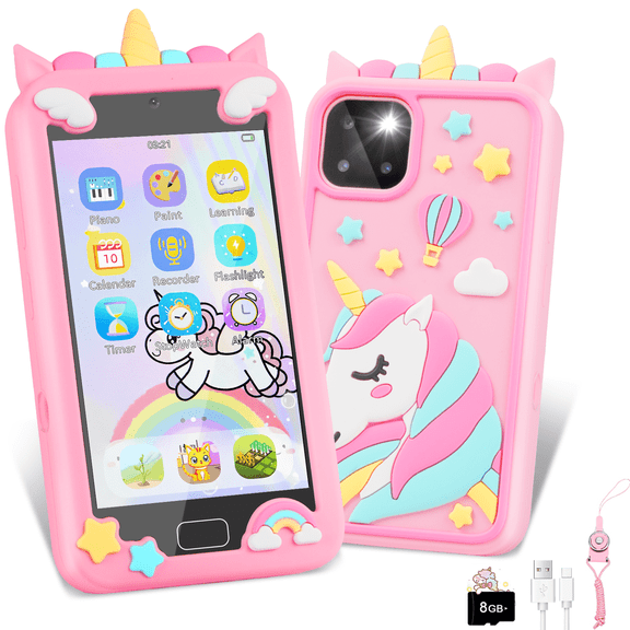 YTKUS Kids Smart Phone for Girl Kids Toys Cell Phone with 2.8" Touchscreen 16 Learning Games Dual Camera Music Player, 32G SD Card Christmas Birthday Gifts,Pink
