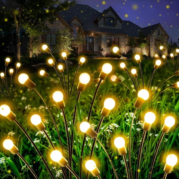 YTKUS Solar Garden Lights Outdoor Waterproof 2 Lighting Modes 4 Pack 32 LED Solar Swaying Lights Firefly Path Lights Warm White