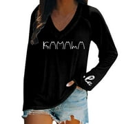 YTONGFAN Harris Tee Shirt Ladies' Letter Printed T Shirt Long Sleeve Sweatshirt Xmas Gifts for Women Hot Sale