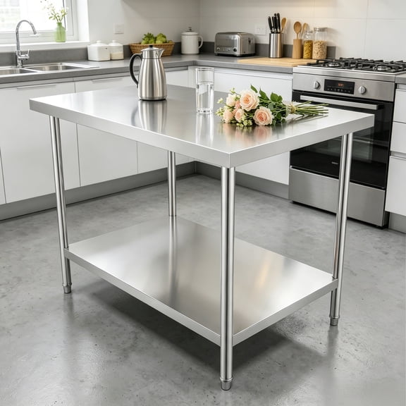 YTOXEO Commercial Kitchen Prep Table, Double Tier Stainless Steel Work Table,Total Load Capacity Up to 920 lbs for Restaurant, Hotel, Bakery, Home Kitchen & Catering