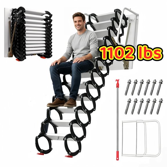 YTOXEO  Wall Mount Retractable Attic Ladder, 1102 LBS Load Manual Foldable Hidden Loft Stairs for Home Ceiling Access