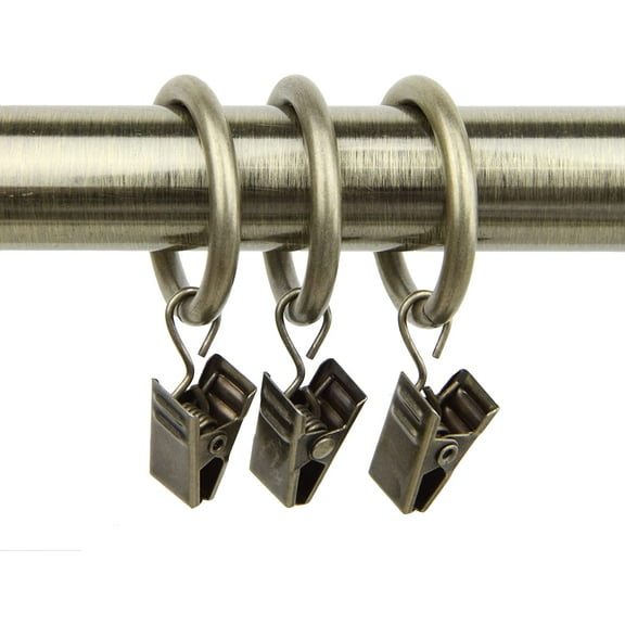 YTRFGH-10 Count 1-Inch Curtain Rings with Clip for Windows, Antique Brass